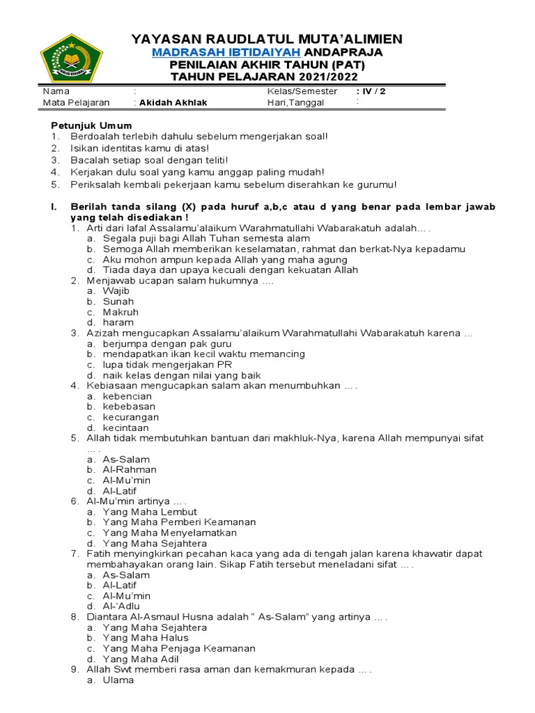 10 Rahasia Menjawab Soal Akidah Akhlak Kelas 4 Semester 2 Agar Nilai Ujian Melonjak Cepat