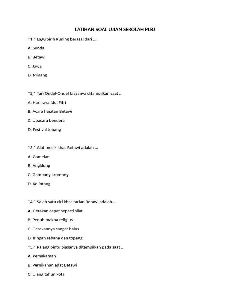 Soal Ujian Sekolah PLBJ Betawi PDF