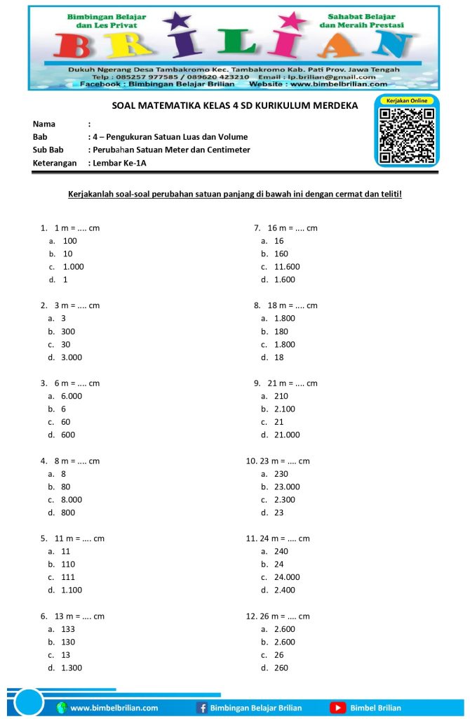 contoh soal kelas 4 sd