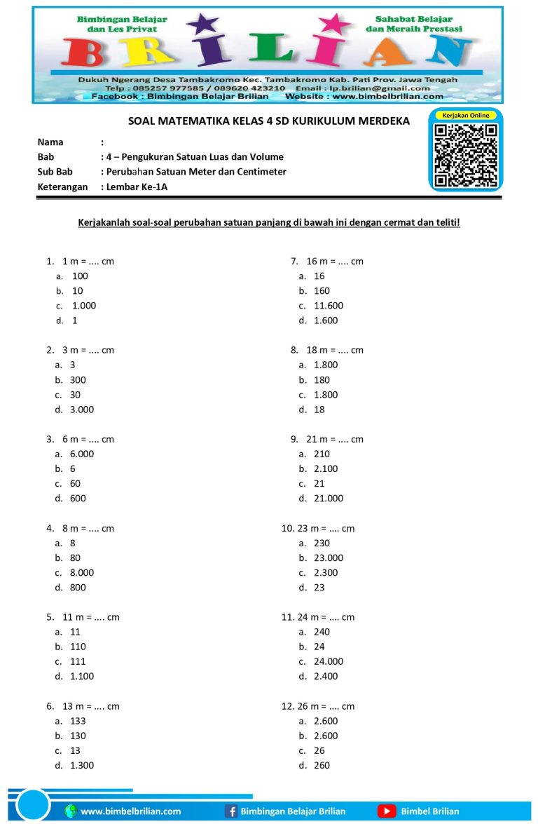 contoh soal kelas 4 sd
