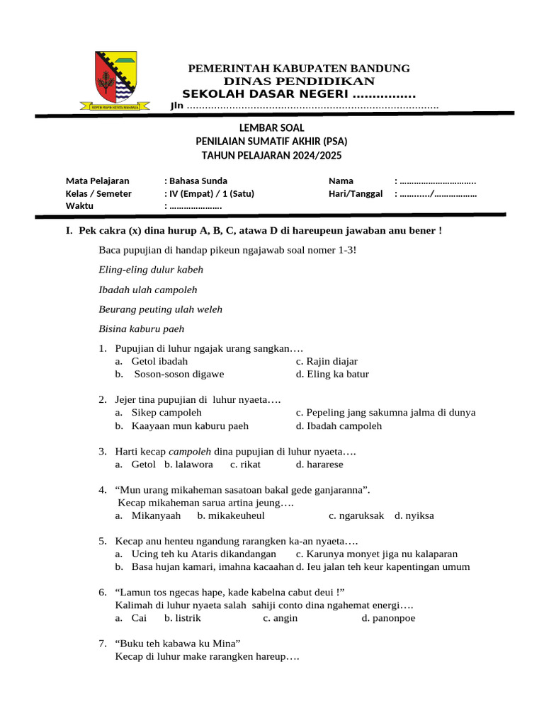 soal basa sunda kelas 4