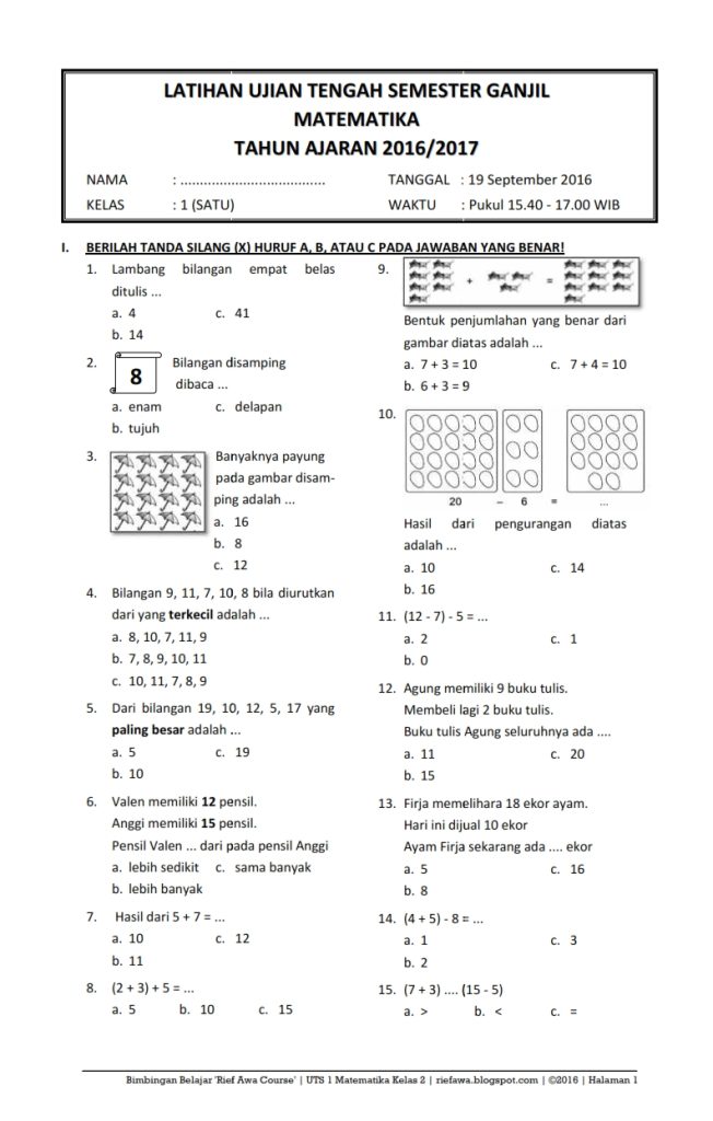 Ternyata Kunci Sukses Irvan Ada di Soal Ujian Matematika Kelas 1 Semester 2