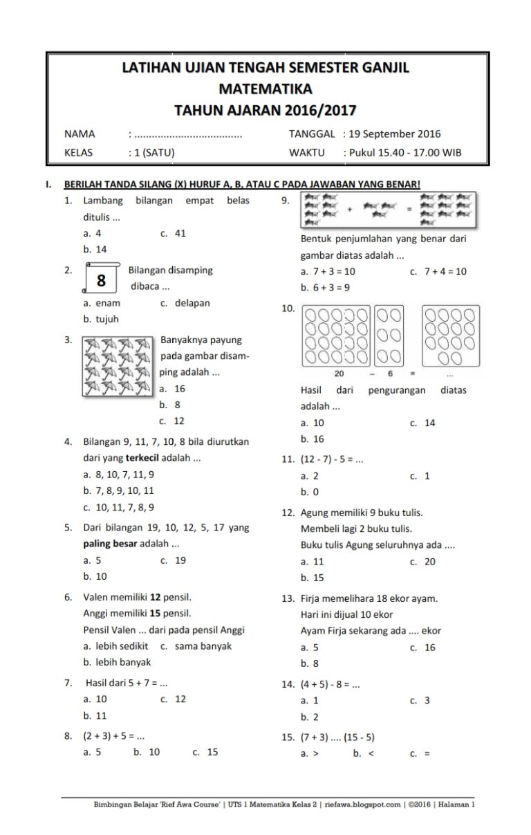 Ternyata Kunci Sukses Irvan Ada di Soal Ujian Matematika Kelas 1 Semester 2