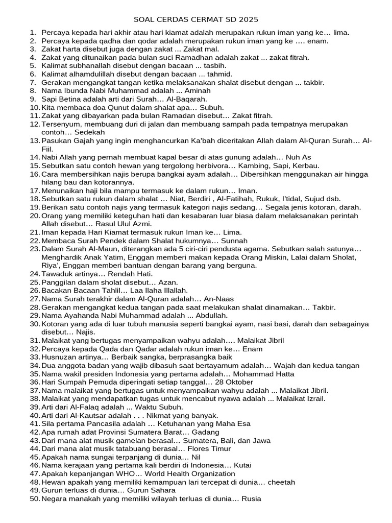 Soal Cerdas Cermat SD 2025 PDF Soal Cerdas Cermat SD 2025 PDF
