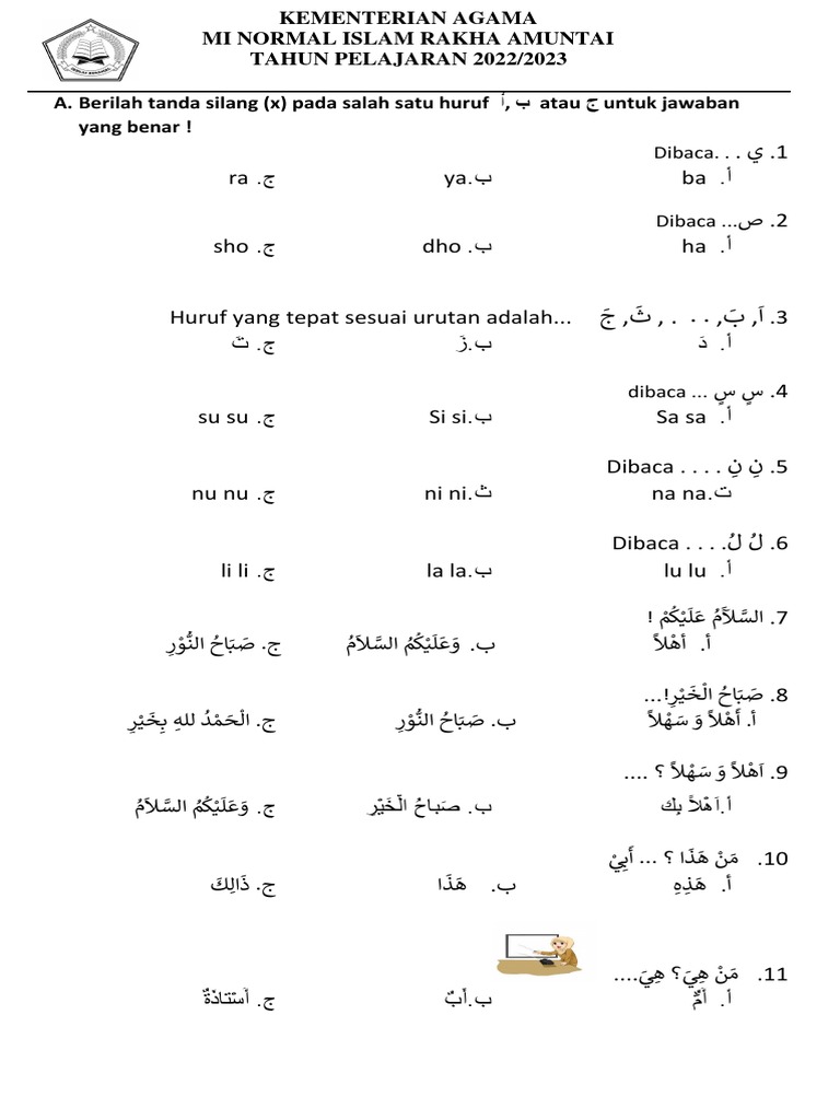Selama Ini Salah! Cara Mengerjakan Soal Bahasa Arab Kelas 1 MI Versi Kunci Jawaban PAI