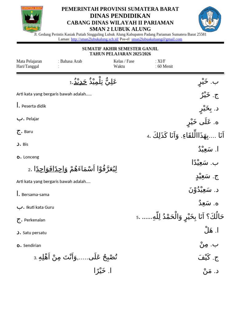Terbukti! Ini Dia Soal Bahasa Arab Kelas 11 Semester 1 Beserta Jawabannya Gaya Hanapi Bani