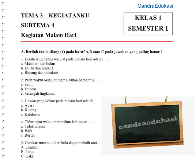 Soal Tematik Kelas 1 Tema 3 Subtema 4 Semester 1