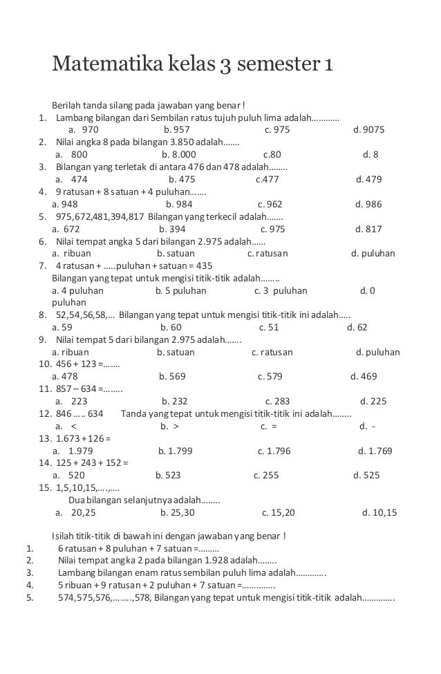 Ternyata Ini 5 Soal UTS Matematika Kelas 3 SD Semester 1 dan Jawabannya yang Sering Muncul