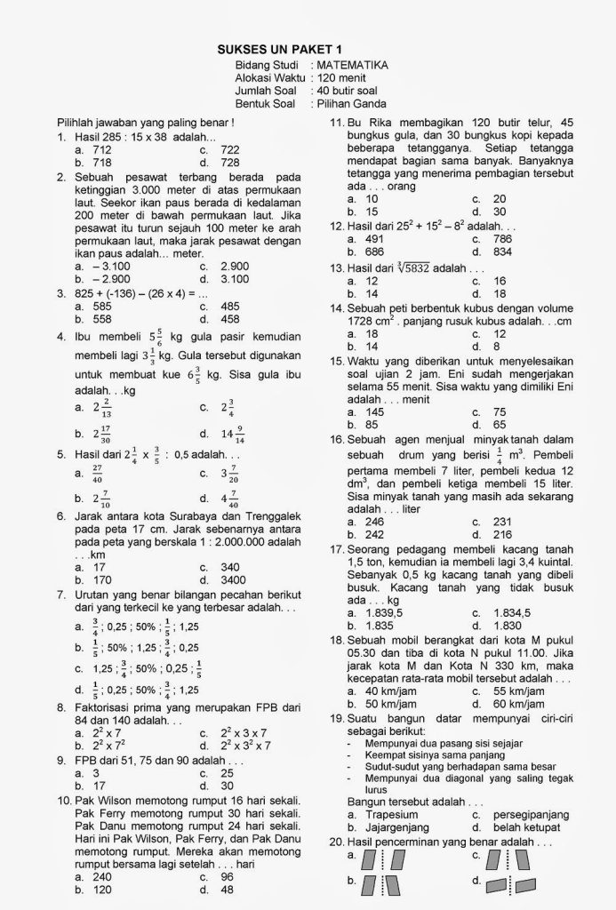 Wajib Tahu! 3 Kumpulan Soal UAS Semester 1 Kelas 6 Matematika dari Try Out Online