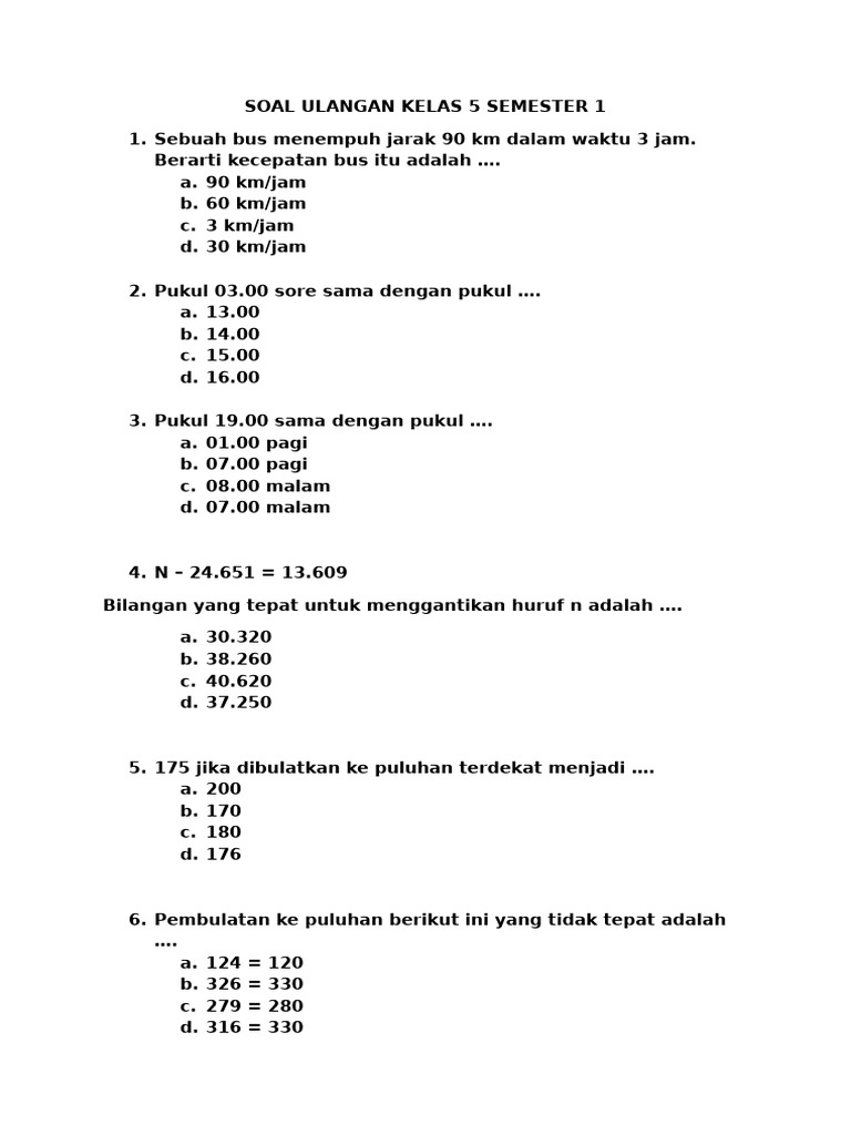 7 Contoh Soal Soal Ulangan Kelas 5 SD KTSP Semester 1 yang Terbukti Bikin Anak Cepat Paham