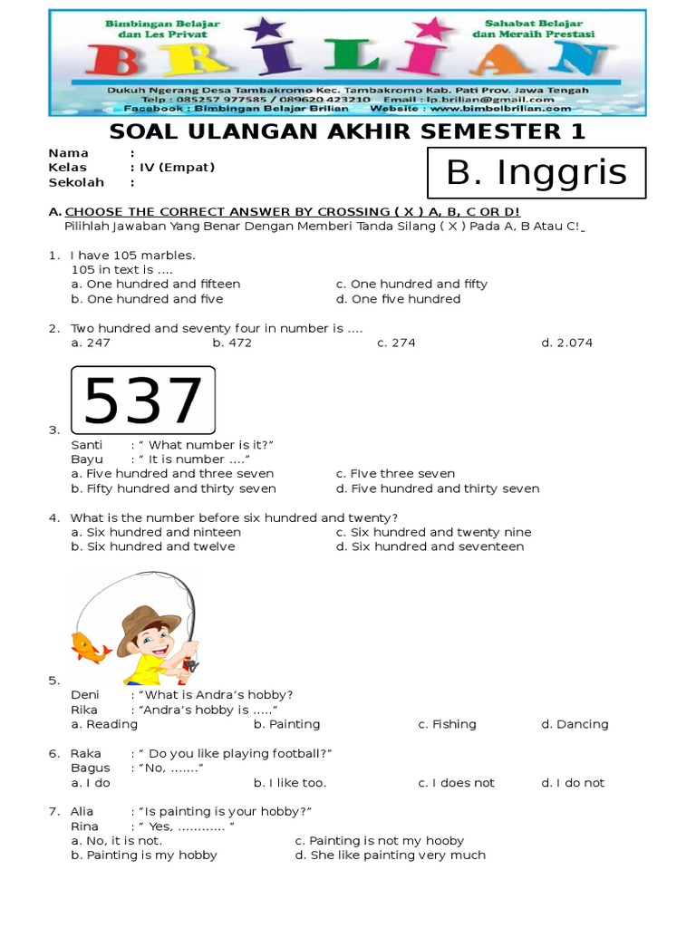 Mengasah Kemampuan Bahasa Inggris Contoh Soal Ulangan Harian Kelas 4 Mengasah Kemampuan Bahasa Inggris Contoh Soal Ulangan Harian Kelas 4