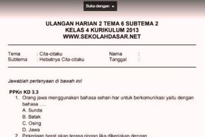 Soal Ulangan Harian K13 Kelas 4 Tema 6 Subtema 2 - Belajar SBMPTN