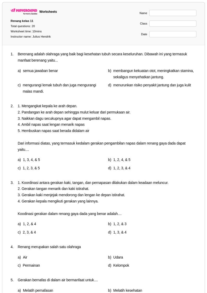 Contoh Soal Renang Kelas 11 Semester 2 yang Wajib Kamu Kuasai Sebelum Ujian Akhir 2026