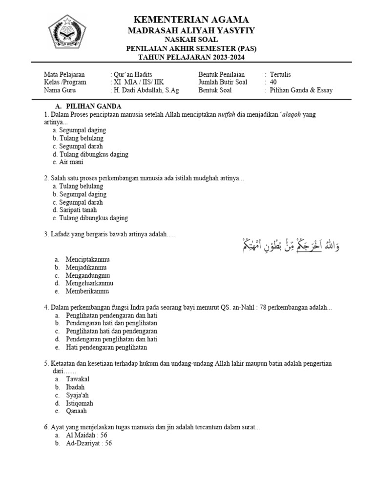 Rahasia Menguasai Contoh Soal Qurdis Kelas 11 Semester 2 dengan 7 Tips Praktis Sebelum Ujian