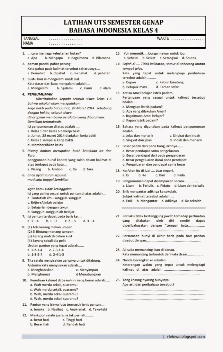 Sebelum PAT ASAS 2026, download uas soal kelas 4 sd semester genap kurikulum 2015 Sebelum PAT ASAS 2026, download uas soal kelas 4 sd semester genap kurikulum 2015