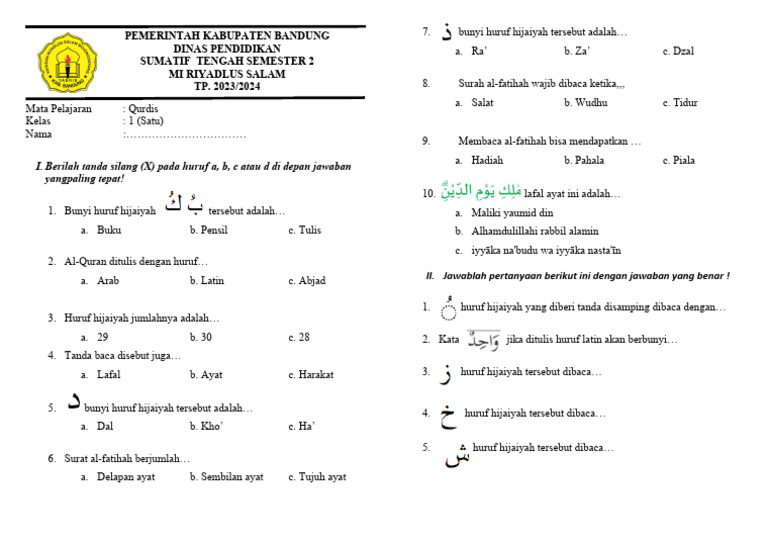 Ternyata Ini Dia Contoh Soal Qurdis Kelas 1 Semester 2 yang Sering Muncul di Ujian