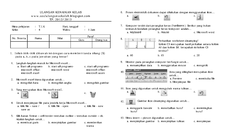 download soal&kunci jawaban uts tik sd kelas 4 2017