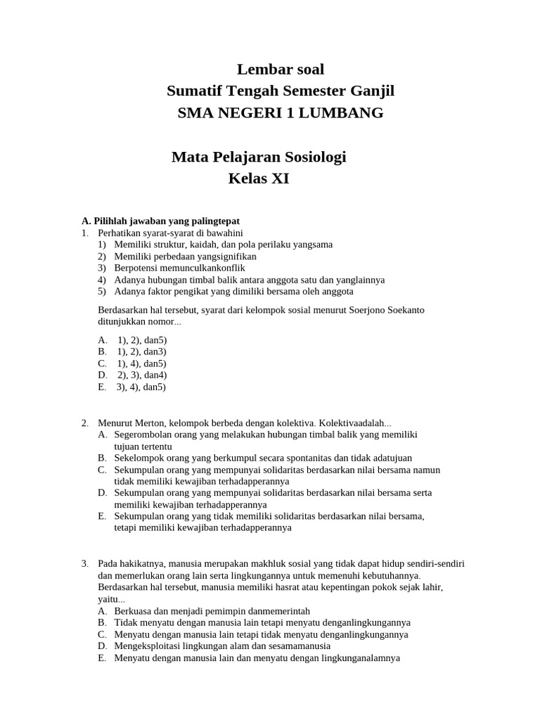 Akhirnya 7 contoh soal sosiologi kelas 11 uas semseter 1 yang Wajib Kuasai Sebelum Ujian